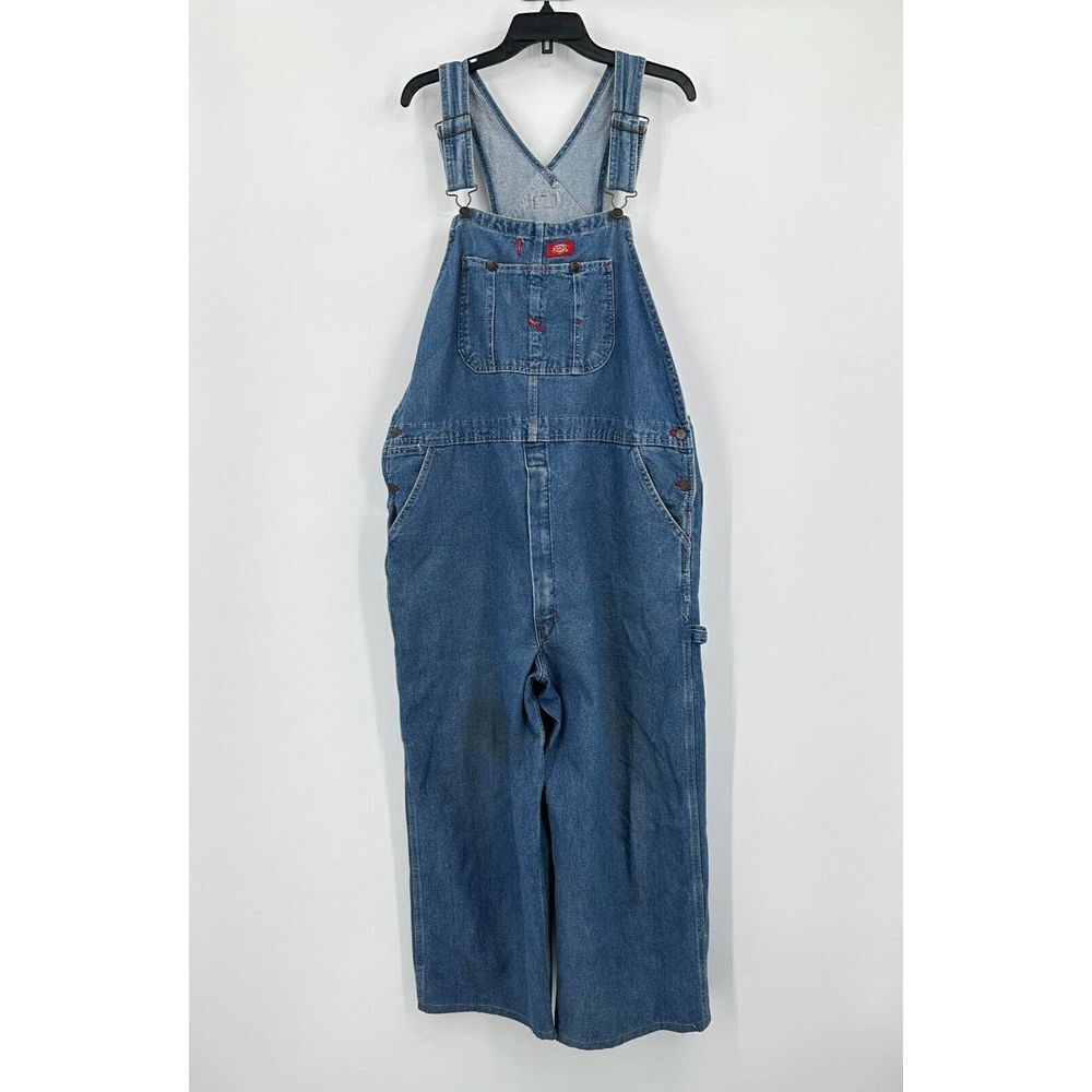 Vtg Dickies Bib Denim Overalls Mens 40x24 Blue CROP Streetwear Thrashed Utility